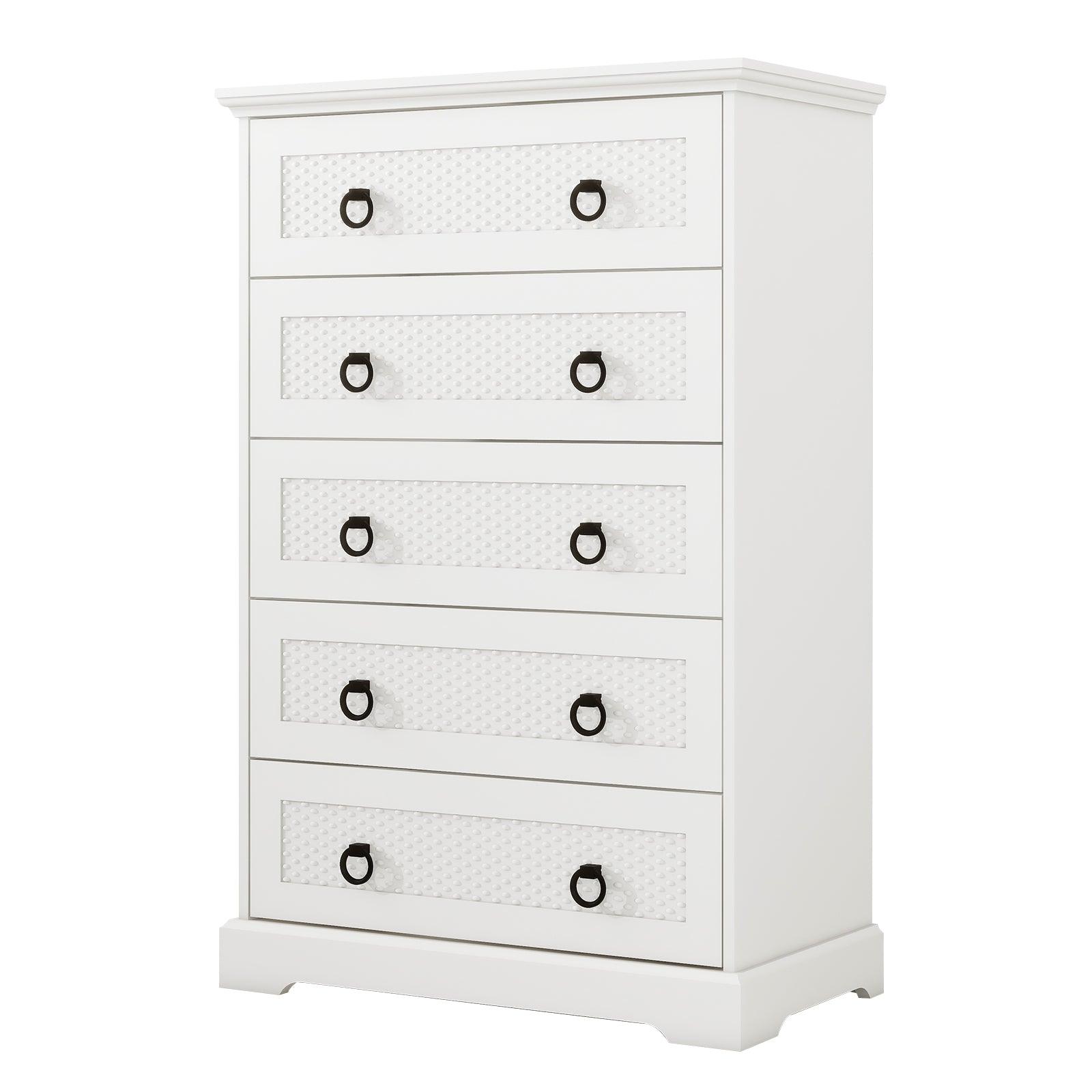 Modern 5-Drawer Dresser – 31.5" Wide Farmhouse Chest for Bedroom, Living Room, Entryway – White Tall Storage Cabinet - PRHOMZ