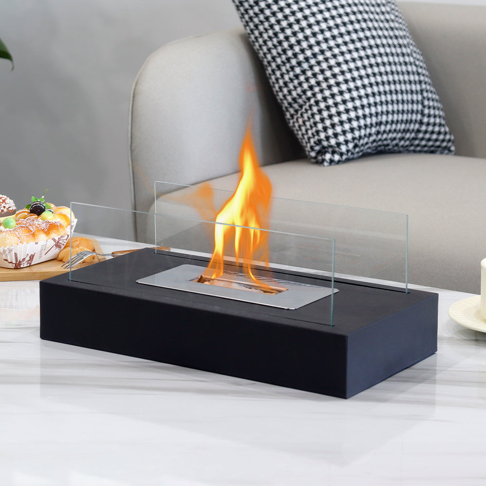 Square Tabletop Fire Bowl Pot with Two-Sided Glass-3