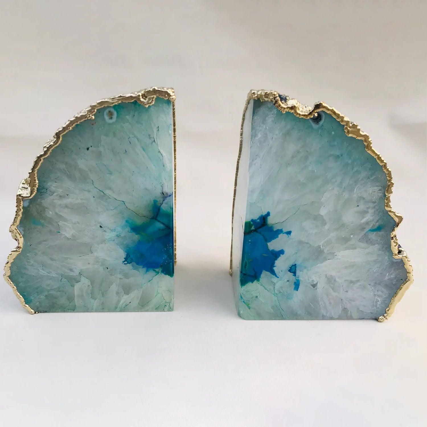 Aqua Plated Agate Bookends - PRHOMZ