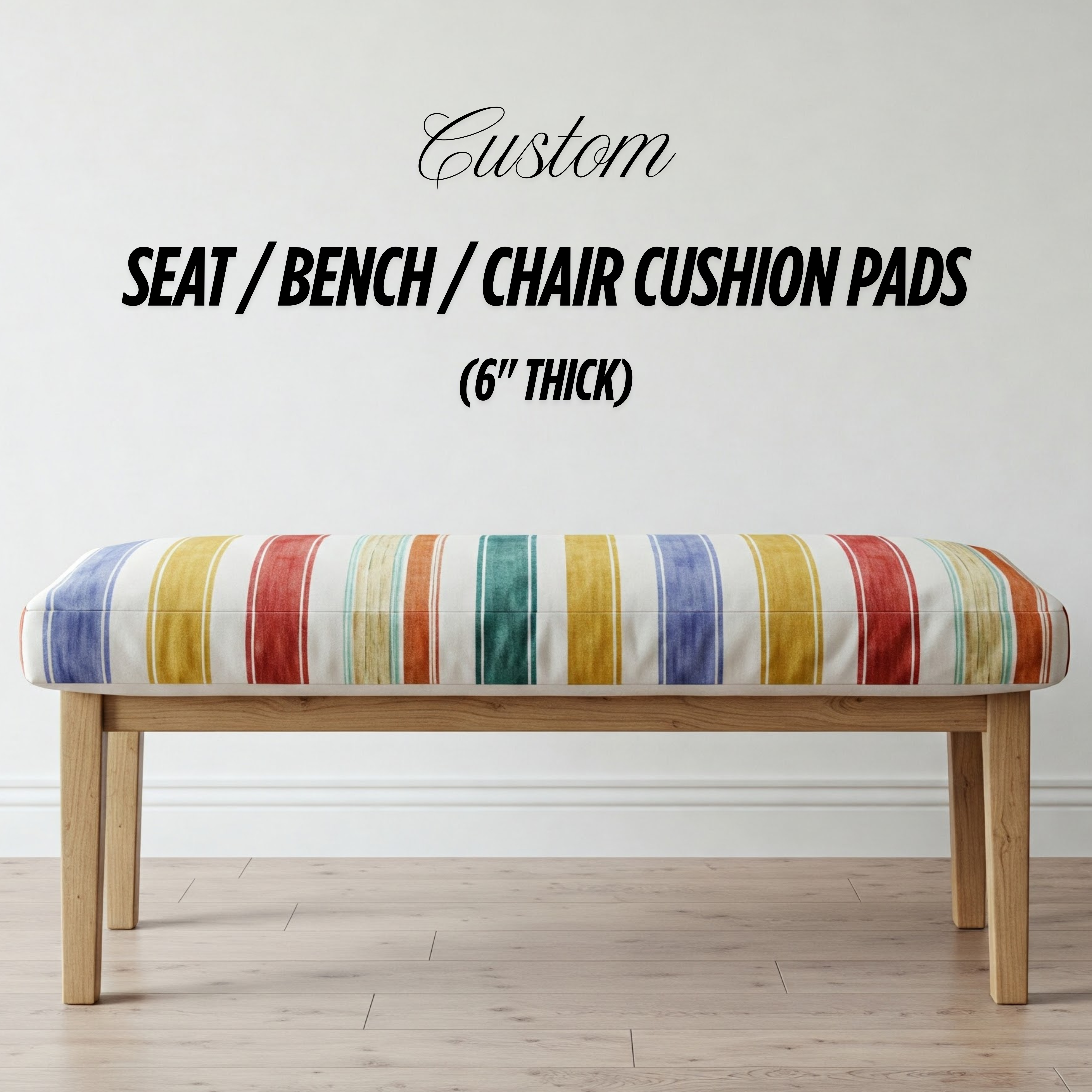 Custom 6 Inch (15cm) Rectangular Foam Bench, Seat & Sofa Cushions | Made to Measure in Cotton Velvet, Linen or Organic Cotton for Indoor & Outdoor Furniture-0