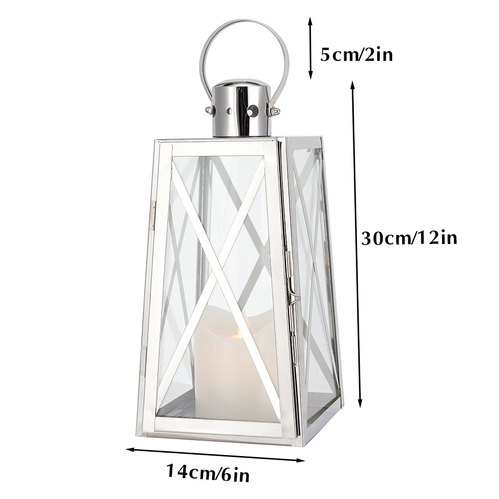 12'' High Stainless Steel Decorative Lantern (Trapezoid)-2