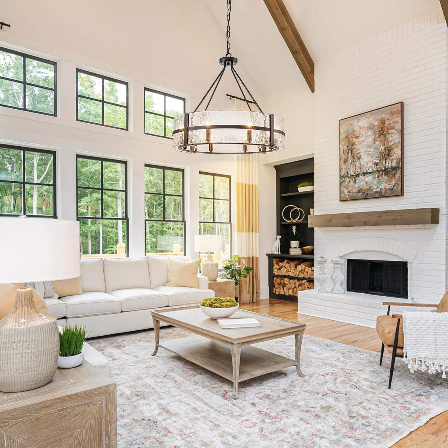 28 Inch Luxurious Black Glass Chandelier Eight Light Fixture-1