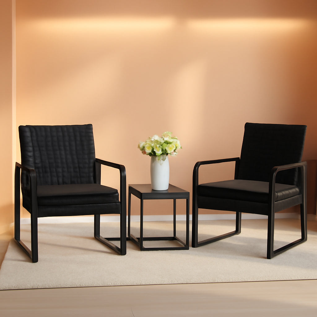 3 Piece Outdoor Patio Furniture Set Wicker Conversation Set With Glass Coffee Table