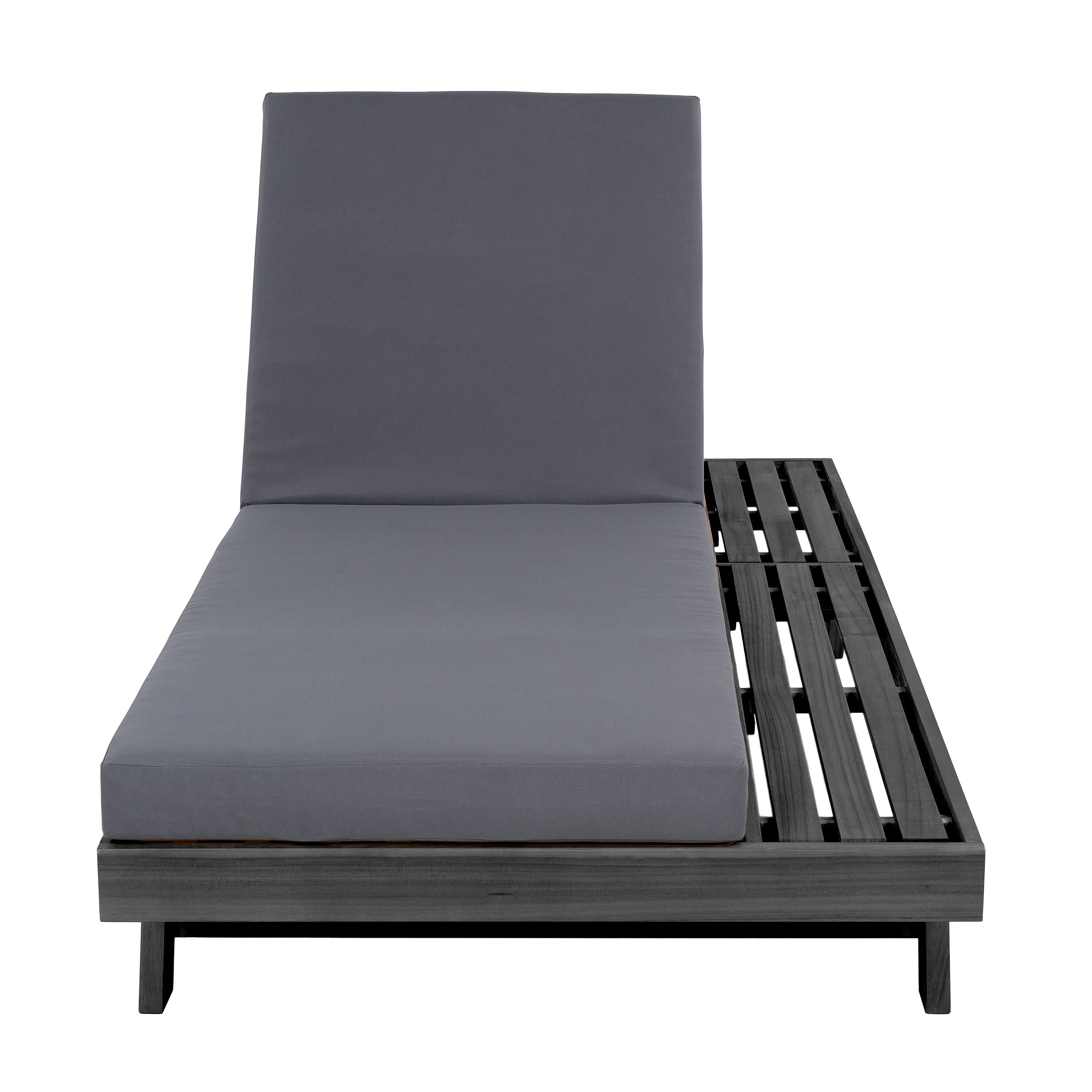 Lounge Chaise Set in Black Acacia Wood with Water-Resistant Cushions