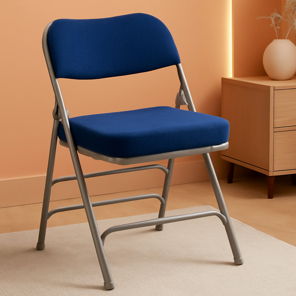 Navy Cushioned Metal Folding Chairs Set of 2 for Events