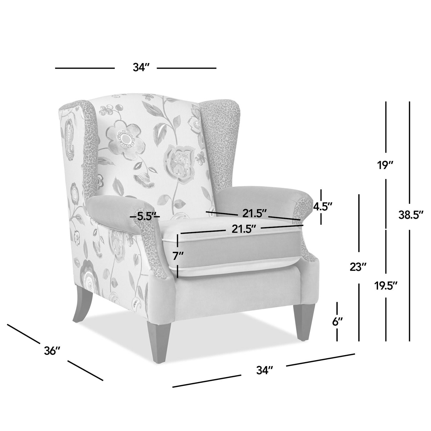 Anya - Boho Chic Wingback Accent Arm Chair - Floral / Leopard / Blue Teal / Yellow Gold