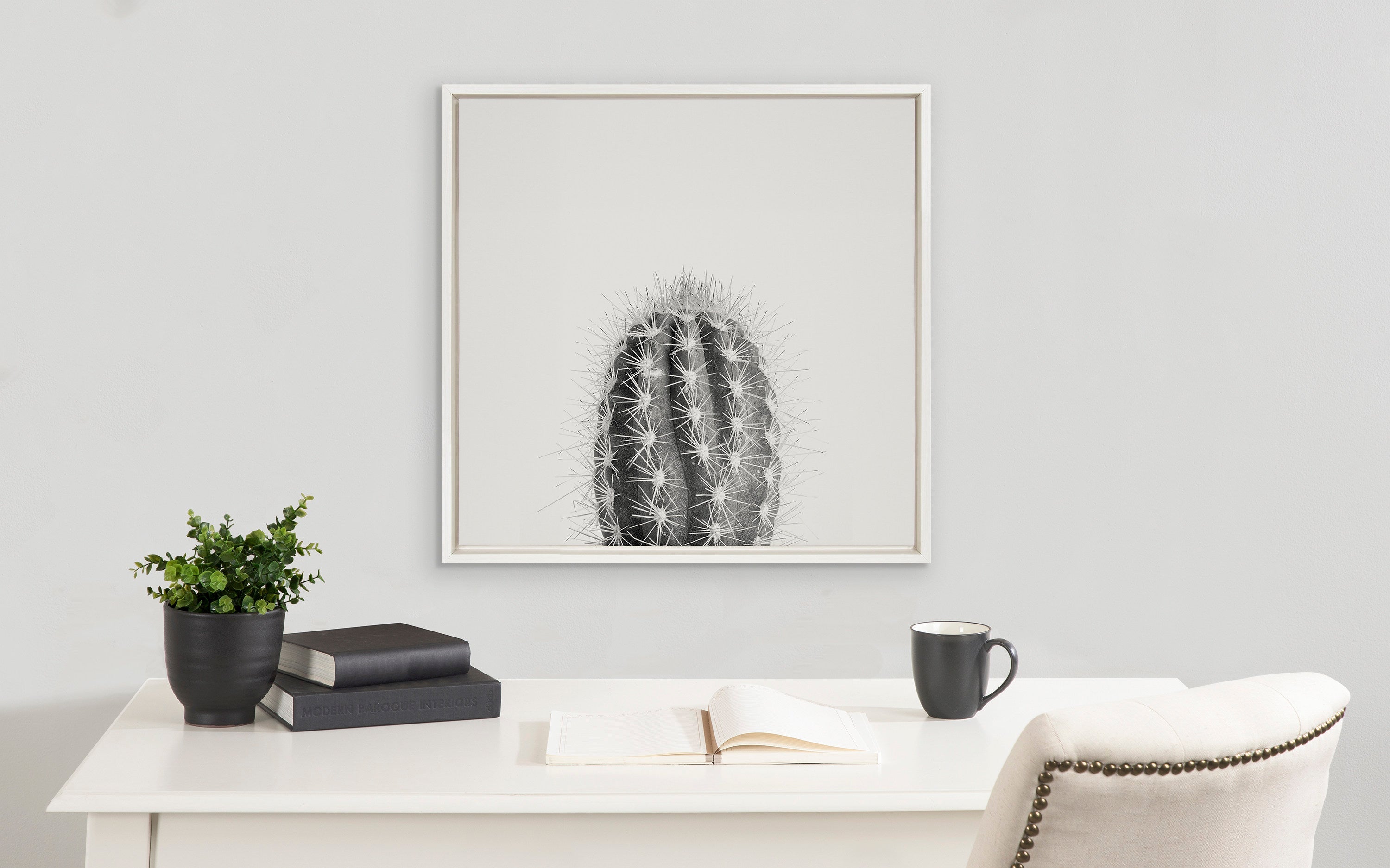 Sylvie Haze Cactus Succulent Tall Framed Canvas by The Creative Bunch Studio