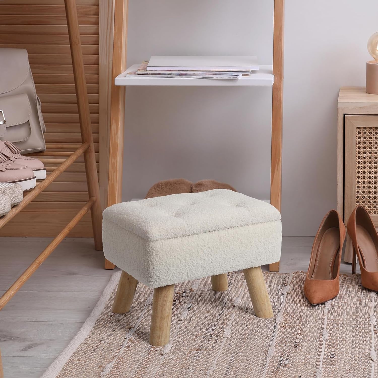 Cream Velvet Storage Ottoman With Extra Cushioning