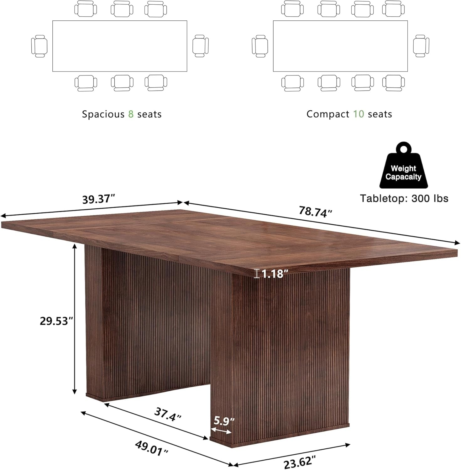 78 Inch Walnut Dining Table Modern Farmhouse Rectangular