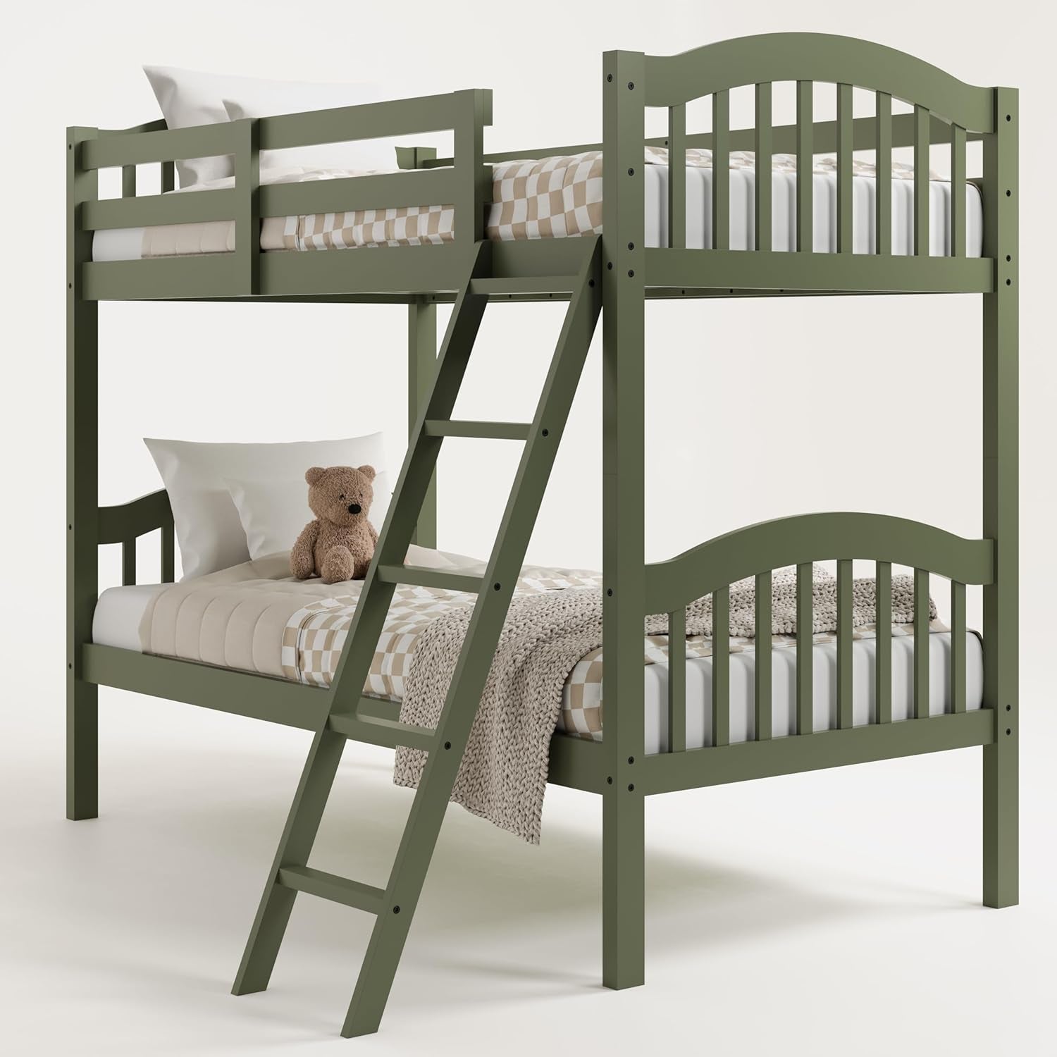 Olive Twin Over Twin Bunk Bed Converts To Two Beds