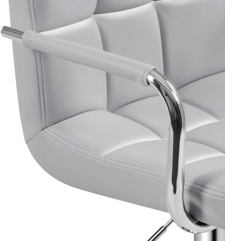 Light Grey Adjustable Swivel Bar Stools With Backrest, PU Leather, Set Of 2