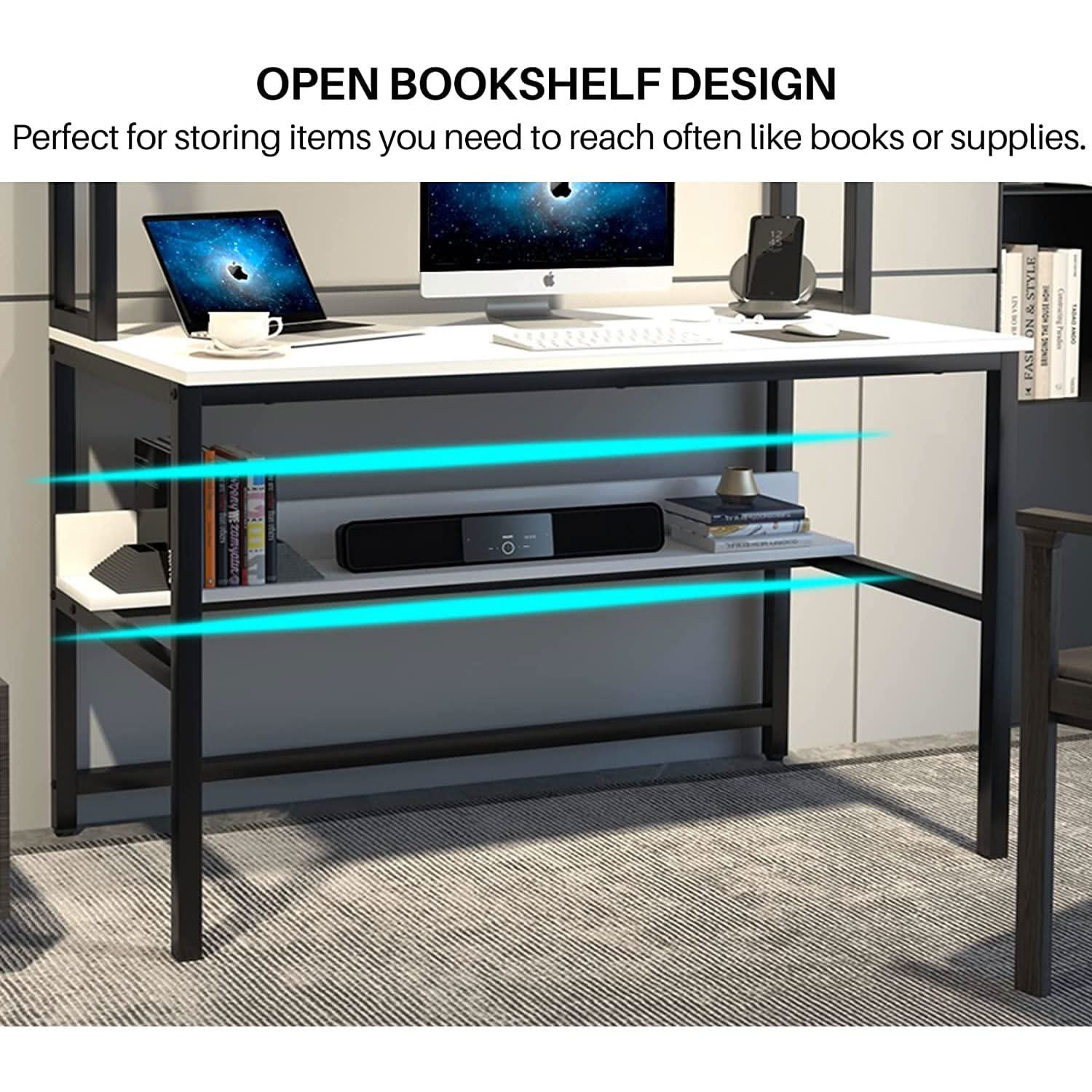 55 Inch Desk With Hutch And Bookshelf Open Shelves