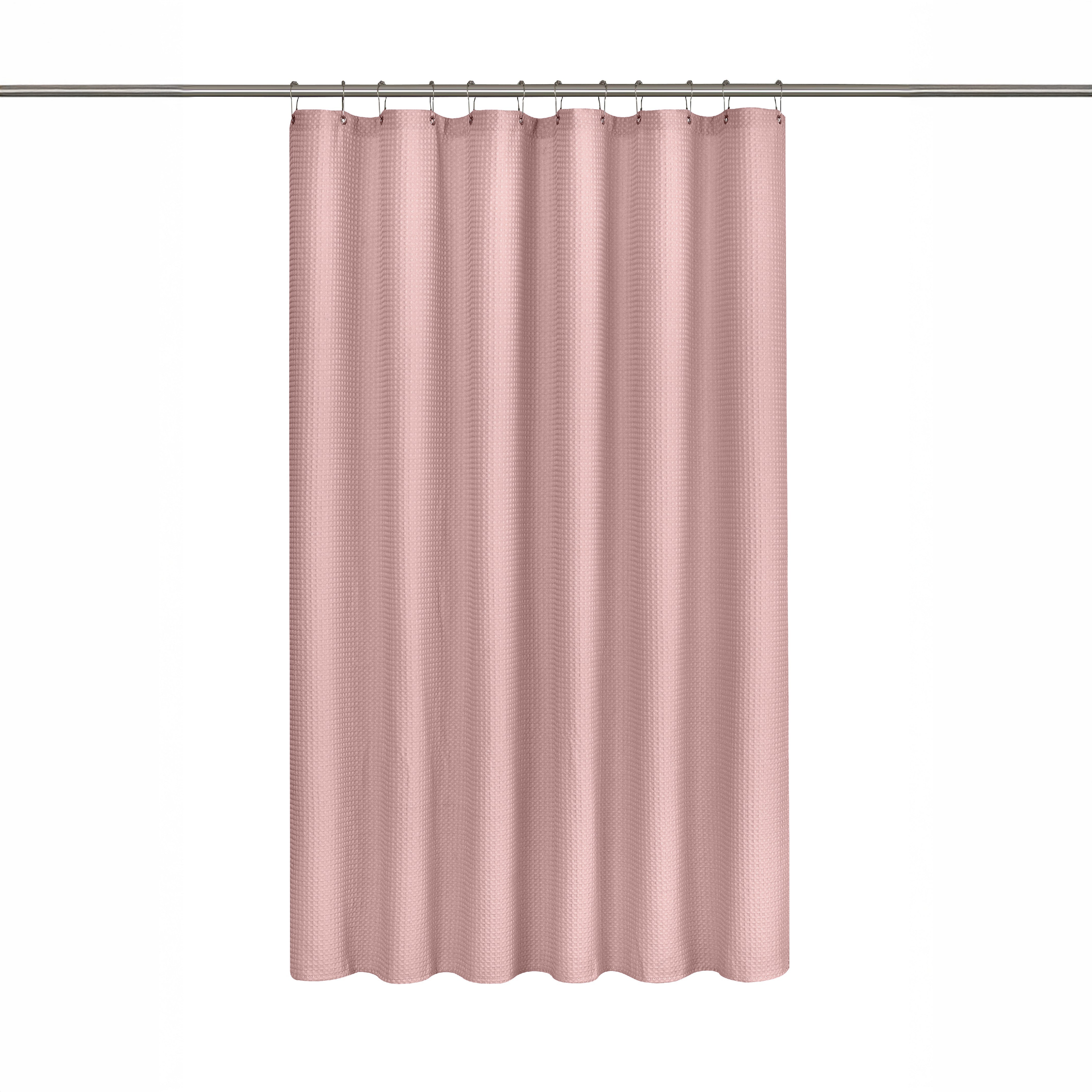 Dusty Pink Organic Cotton Waffle Shower Curtain | Mold Resistant | Quick Dry-3
