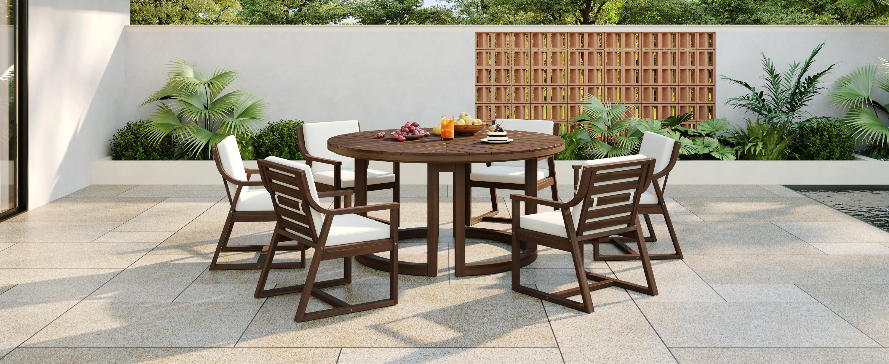 TREXM Patio Dining Table Set for 6 with Umbrella Hole