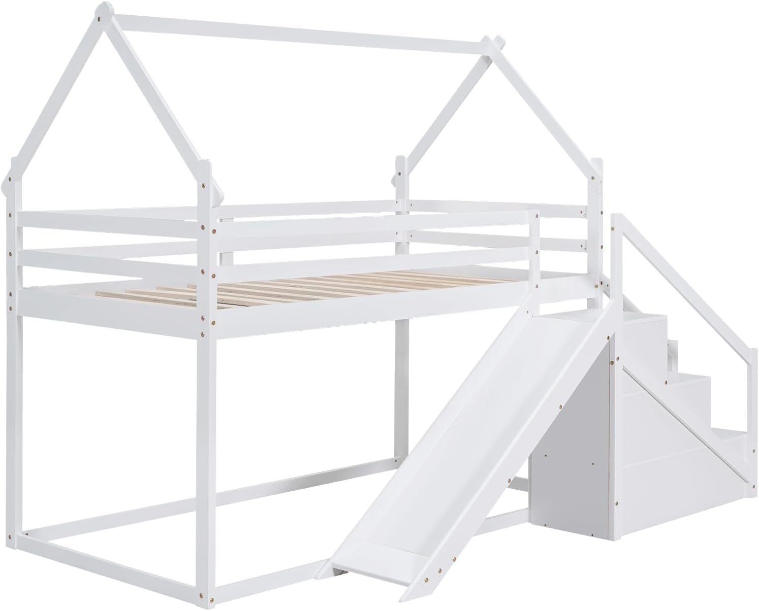 White House Twin Over Twin Bunk Bed With Slide And Stairs