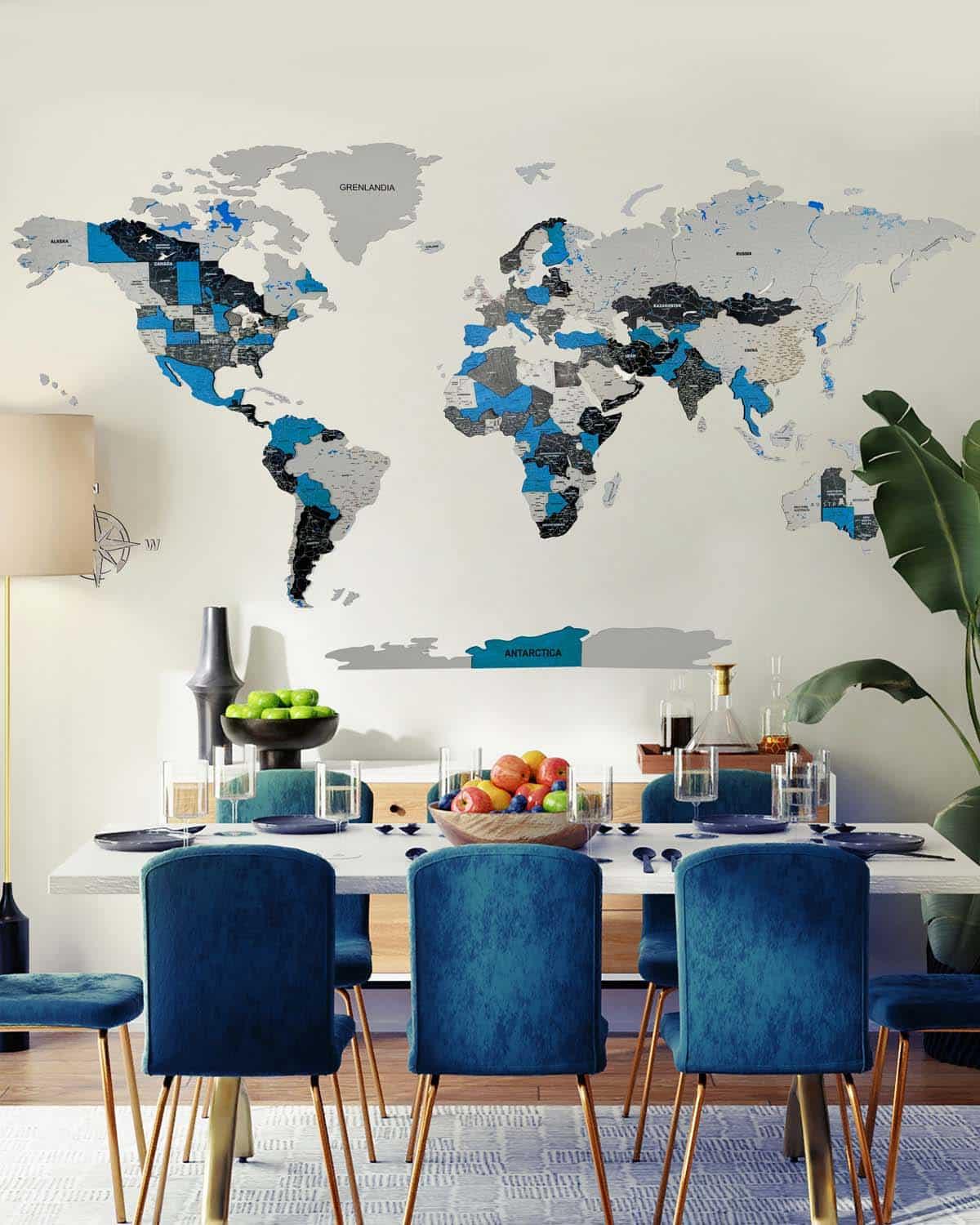 Premium 3d world map made of wood | MIDNIGHT Birdywing® - PRHOMZ