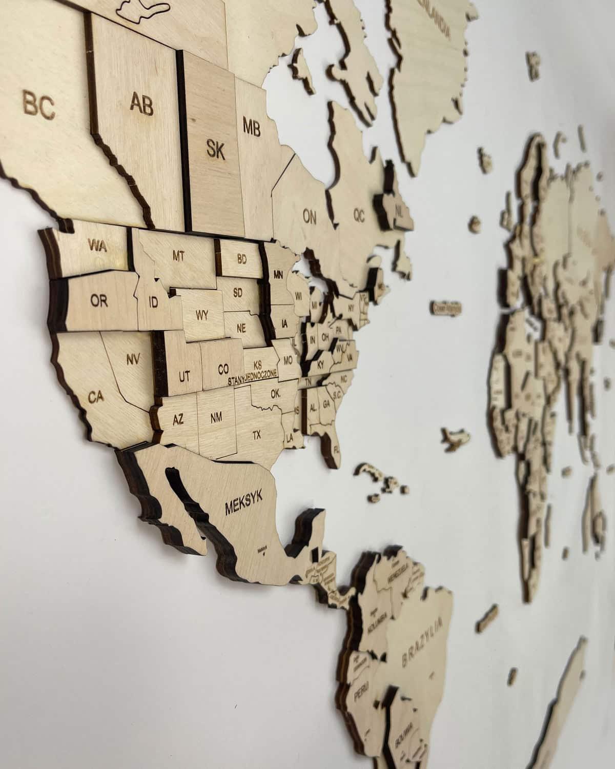 3D Wooden World Map Natural - PRHOMZ