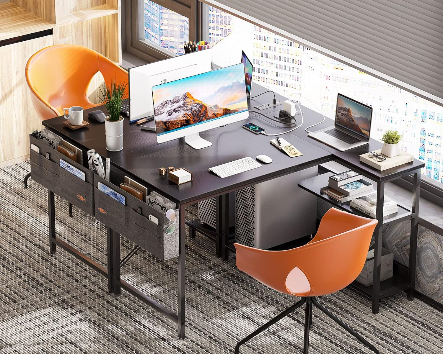 40In L Shaped Gaming Desk With Power Outlets Black