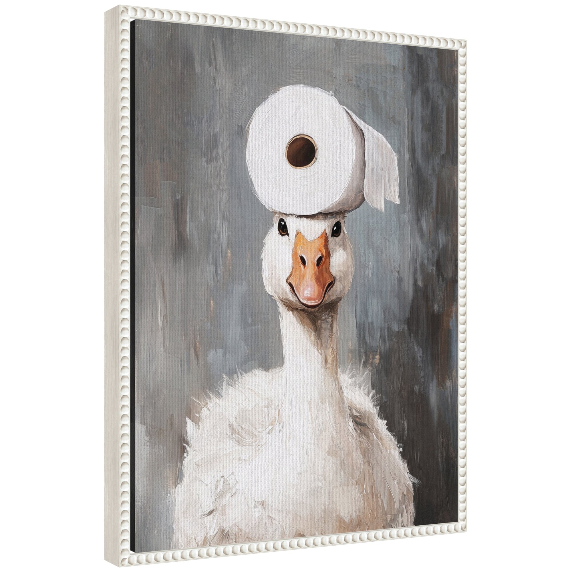 Sylvie Toilet Paper Roll on Cute Goose Head Bathroom Art Framed Canvas by The Creative Bunch Studio