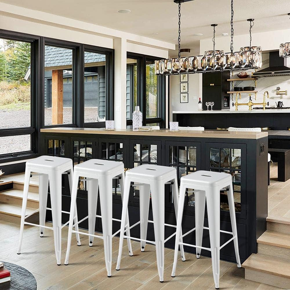 30 Inch Stacking Metal Bar Stool Indoor Outdoor Use