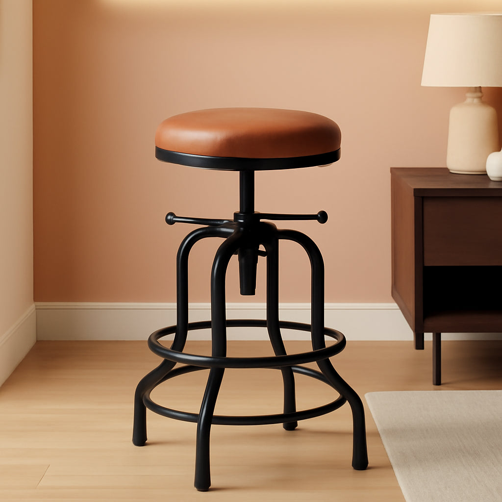 Light Brown Adjustable Metal Bar Stool 21.5-28 Inch Tall