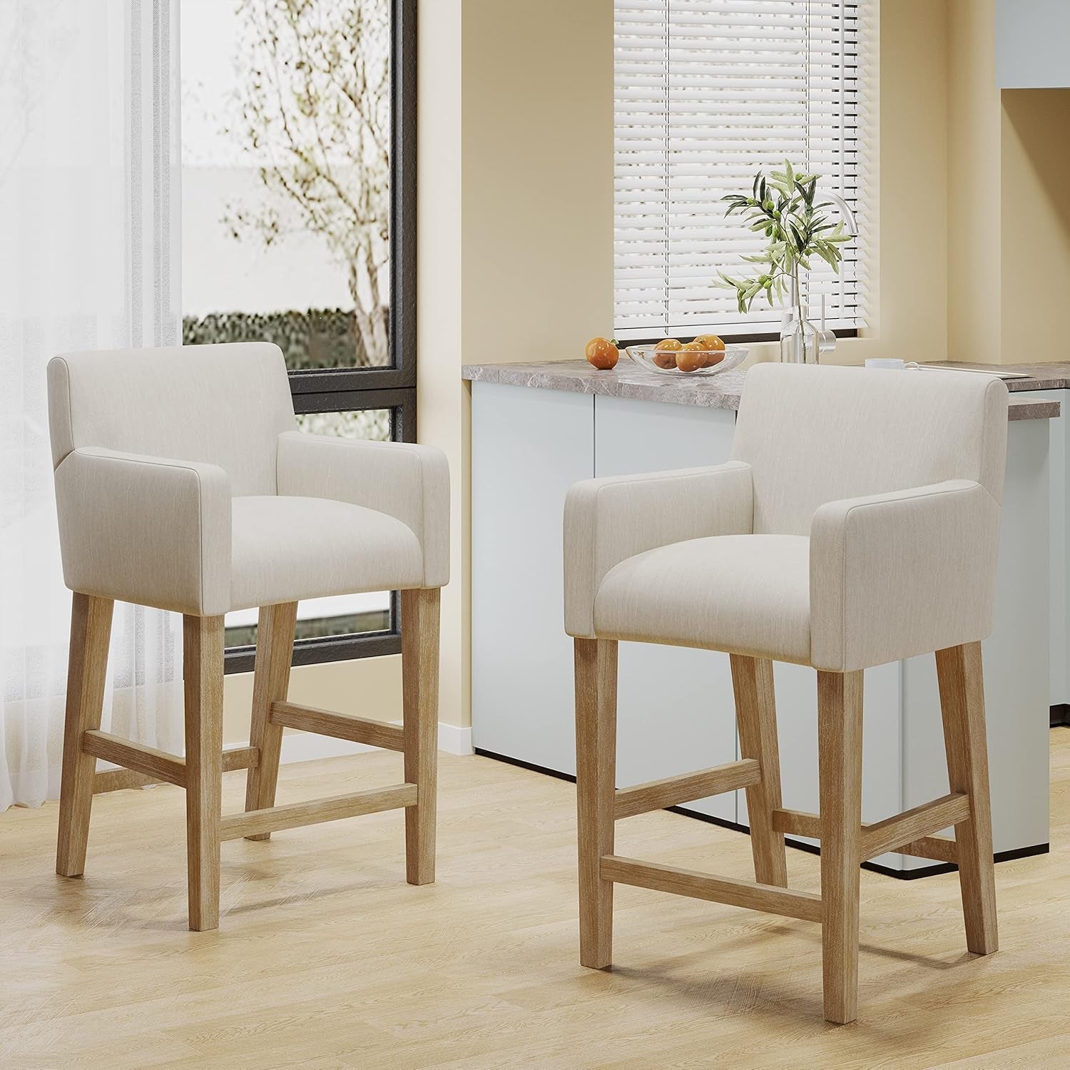 Armga Upholstered 26 Inch Counter Stools Beige Set Of 2