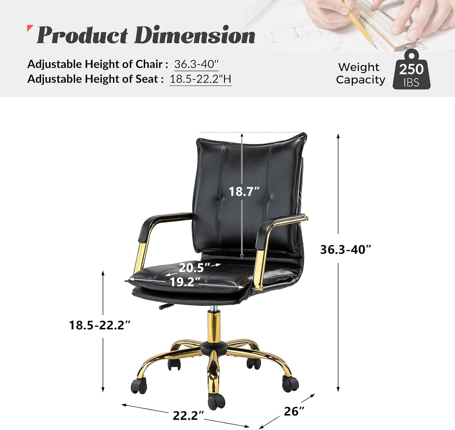 Black Office Desk Chair With Adjustable Height Elegant