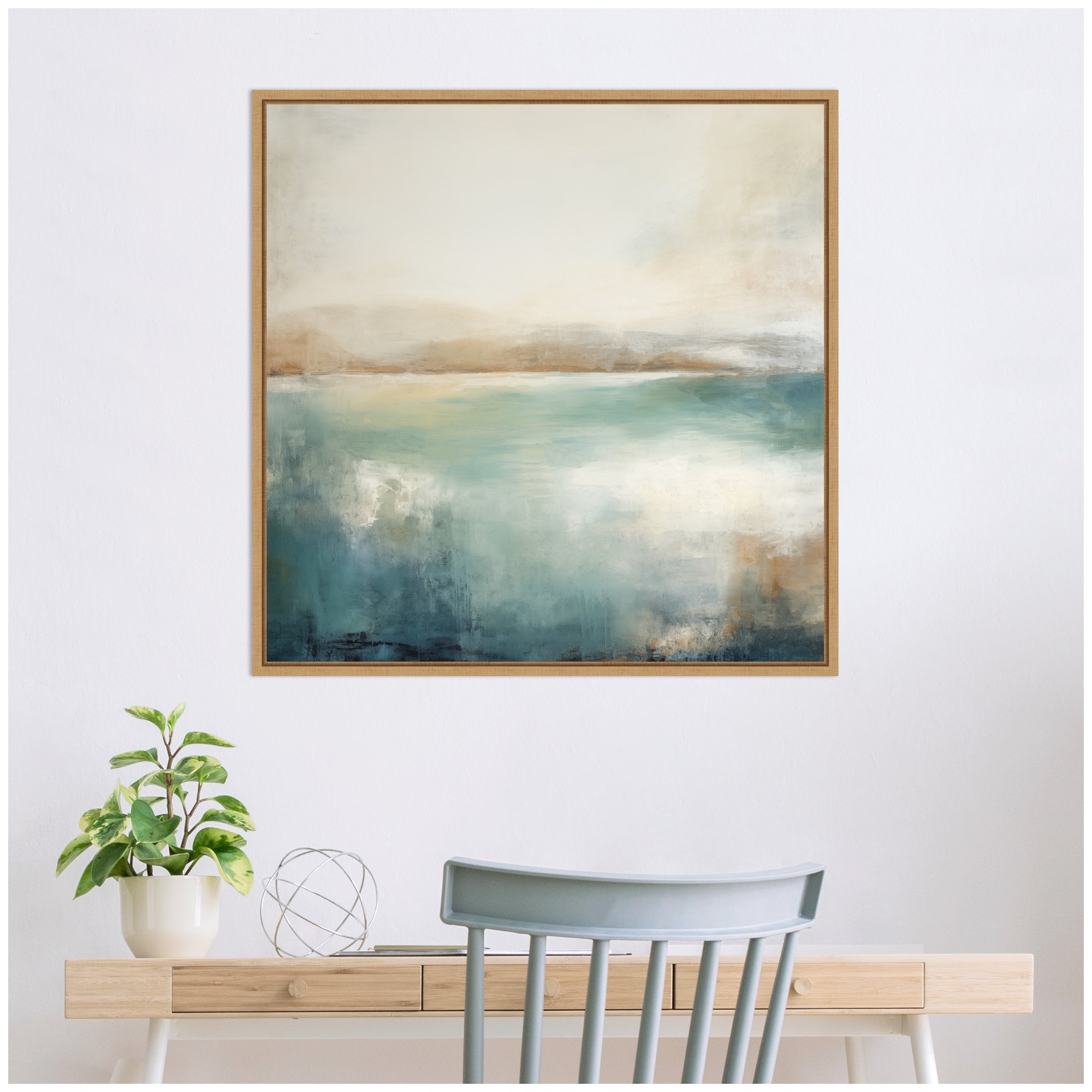 Sylvie Abstract Calming Lake Landscape Framed Canvas by The Creative Bunch Studio