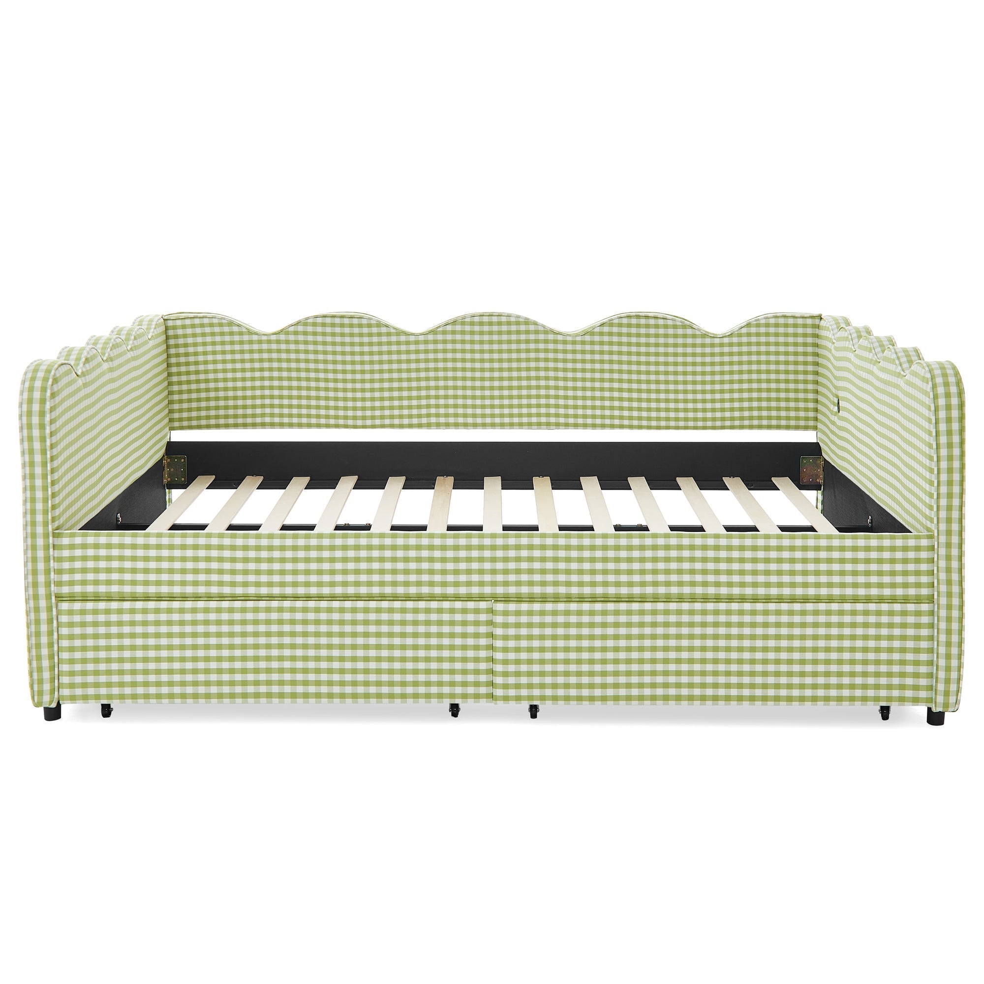 Queen Size Cozy Gingham Daybed with Two Storage Drawers and USB Port