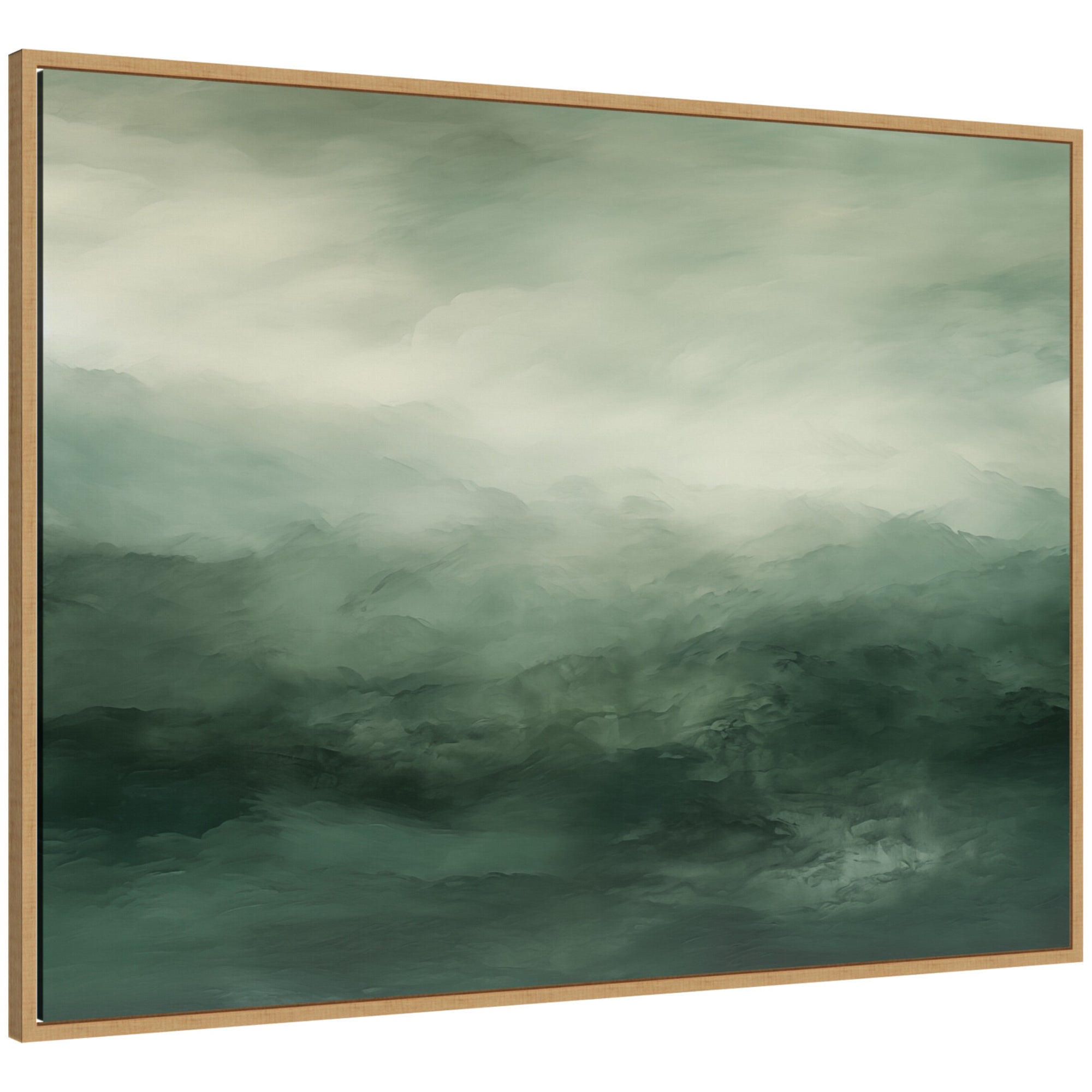 Tonal Abstract Comforting Sage Emerald Forest Green Landscape Horizontal by The Creative Bunch Studio Framed Canvas Wall Art Print