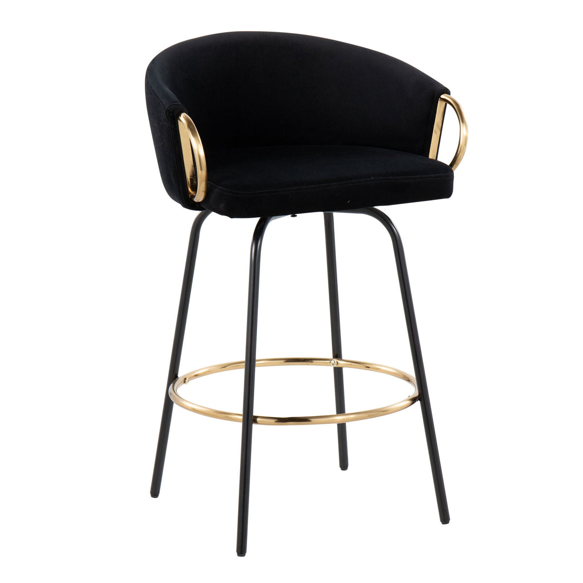 Contemporary Glam Counter Stool Set of 2 with Upholstered Seats – Light Blue, Dark Green, Beige, or Black