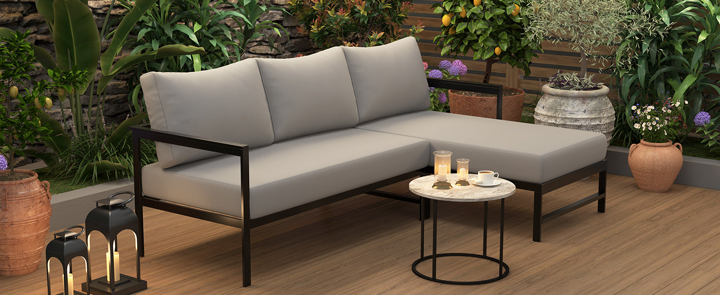 U_style Outdoor L-Shaped Sofa with Iron Frame and Ultra-Thick Cushions