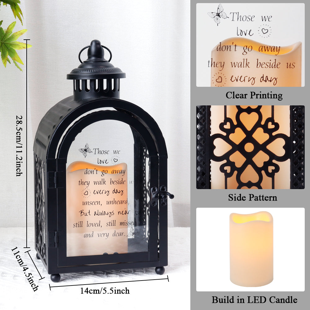 11''High Remembrance Lantern with Timer Candle Bereavement Sympathy Gift Memorial Lantern (Black)-1