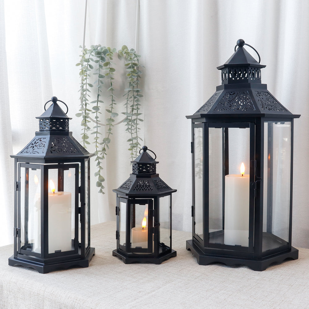 Set of 3 Black Hexagonal Decorative Hanging Lantern 18'' High-4