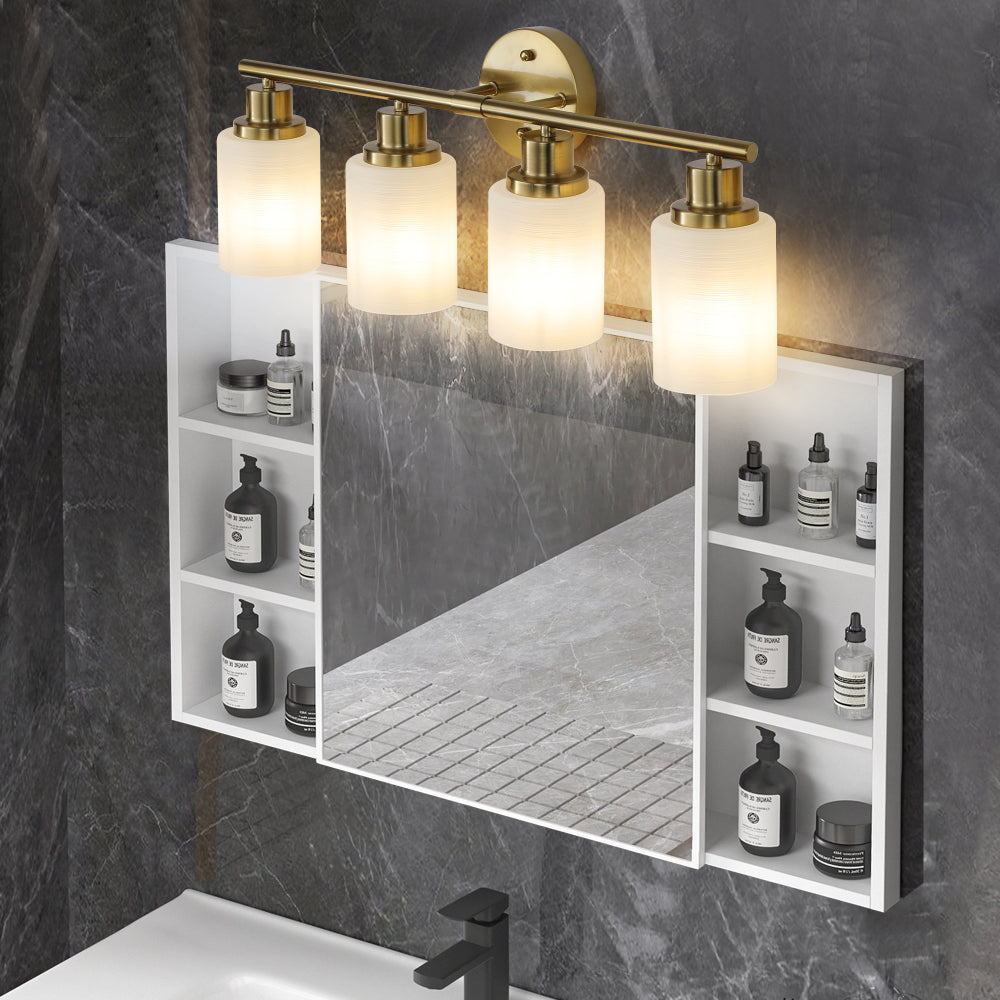 Vanity Light Fixture | 4/5/6/8-Light Bathroom Wall Sconce with Frosted White Glass & Iron Frame — Black, Chrome or Gold, 4 Sizes