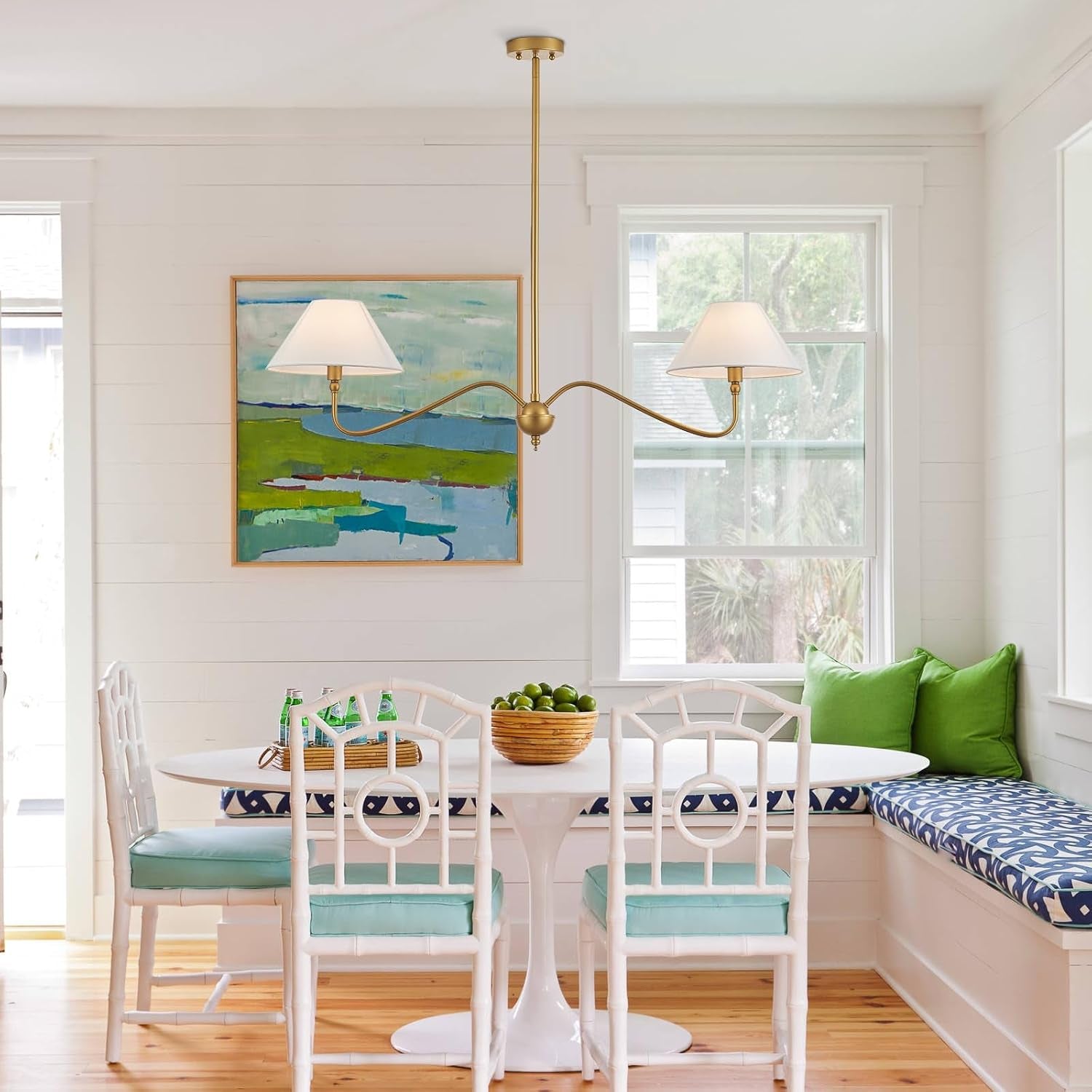 Goldtone Linear 2 Light Chandelier For Kitchen Island-1