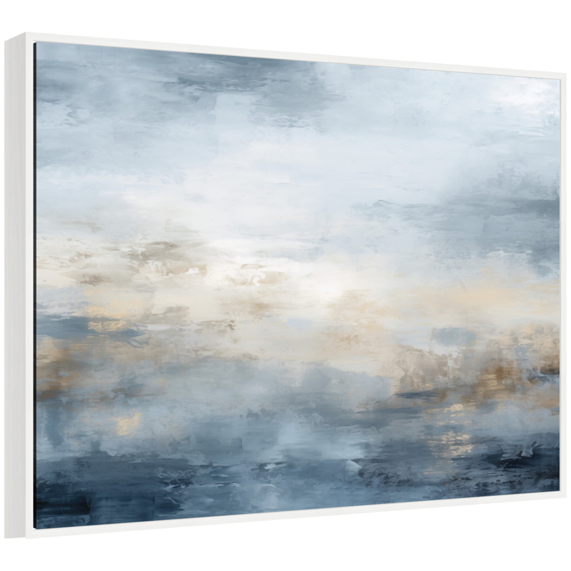 Sylvie Tonal Abstract Oceanic Nautical Serenity Blue Horizontal Framed Canvas by The Creative Bunch Studio