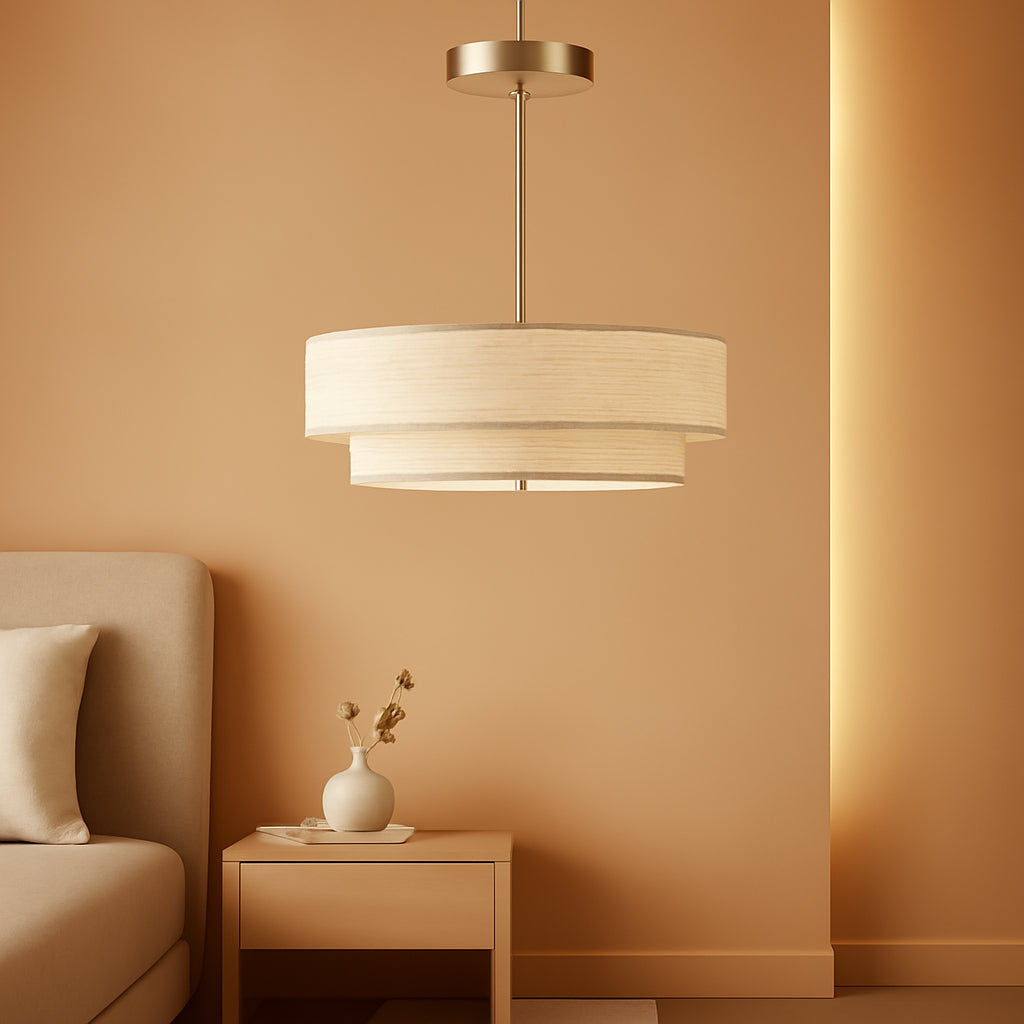 18 Inch Drum Chandelier Brushed Nickel Linen Fabric-0