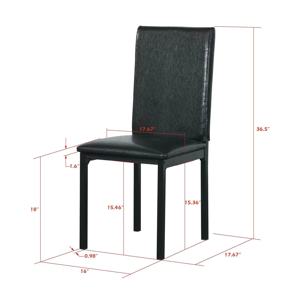Furniture 5 Piece Metal Dinette Set with Faux Marble Top - Black