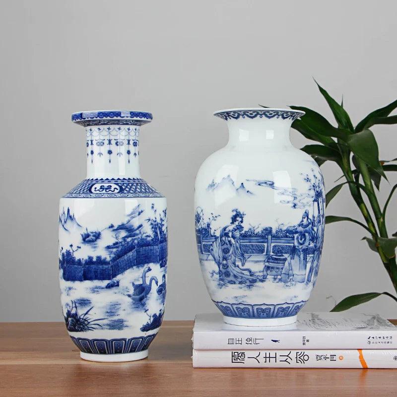 Classic Antique Chinese Blue and White Ceramic Vase - PRHOMZ