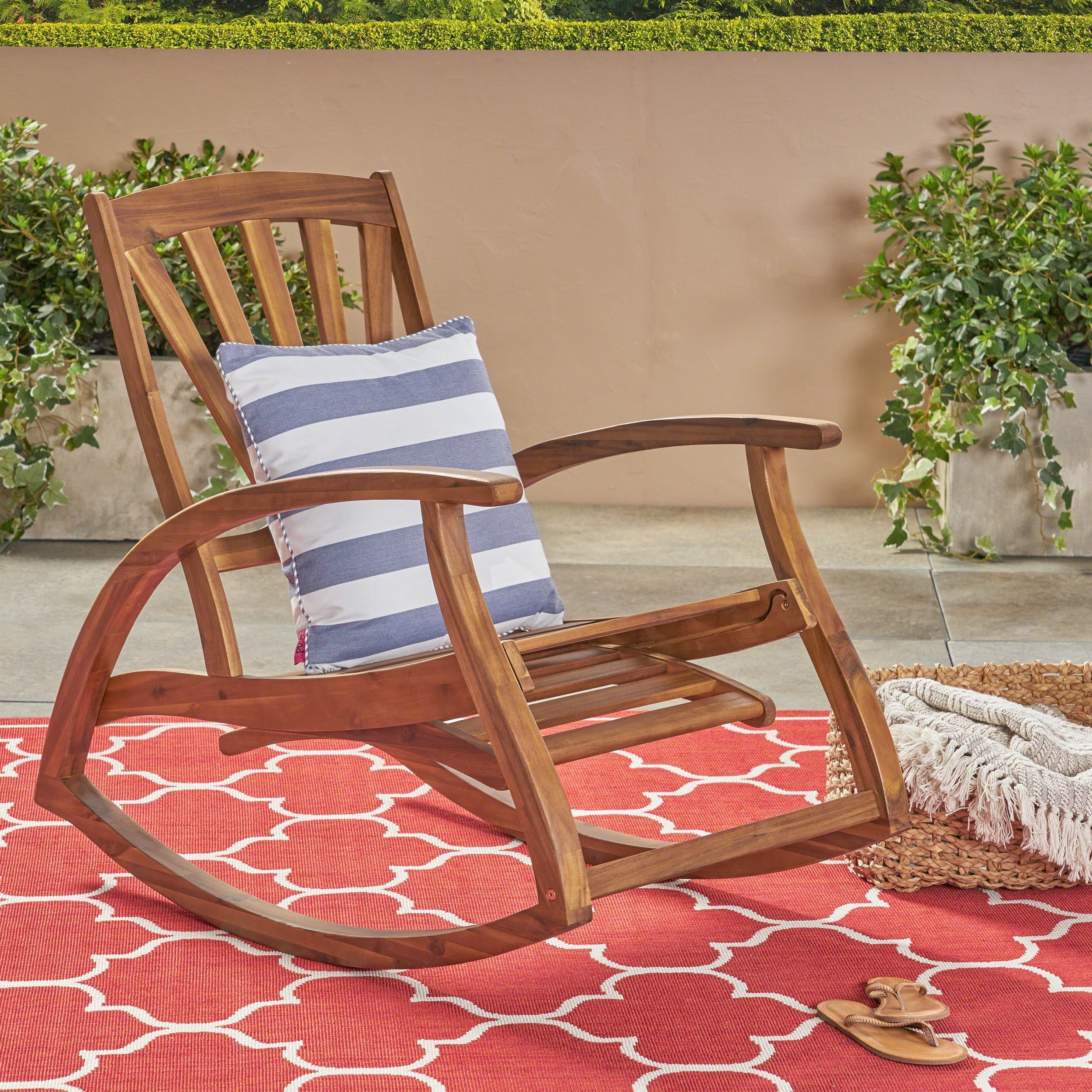 Outdoor Acacia Wood Rocking Chair with Retractable Foot Panel