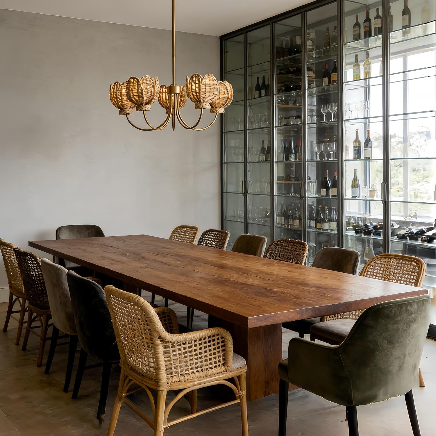 Natural Wicker Brass Chandelier Pendant Light 38 Inch-2