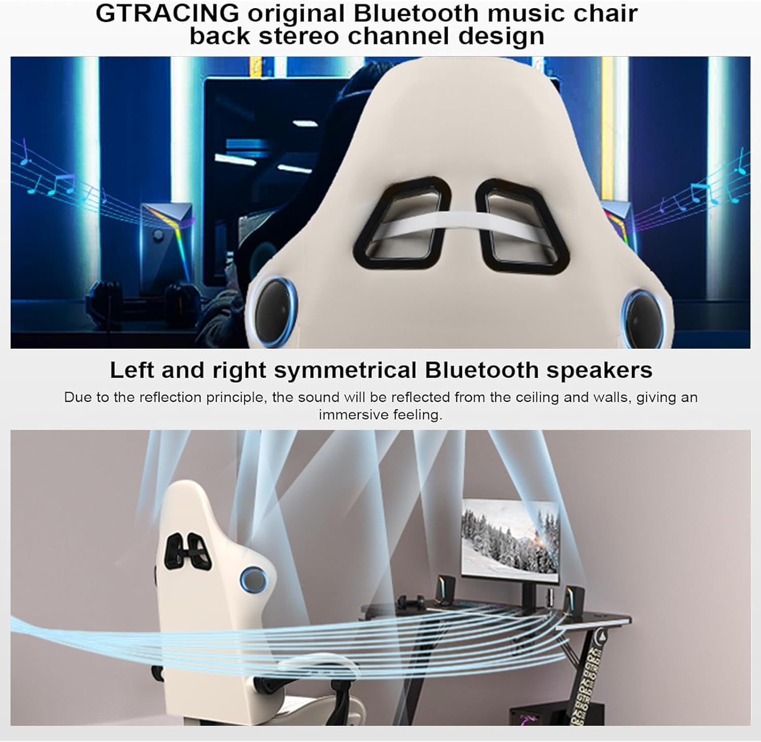 Ivory Bluetooth Speaker Gaming Chair With Footrest