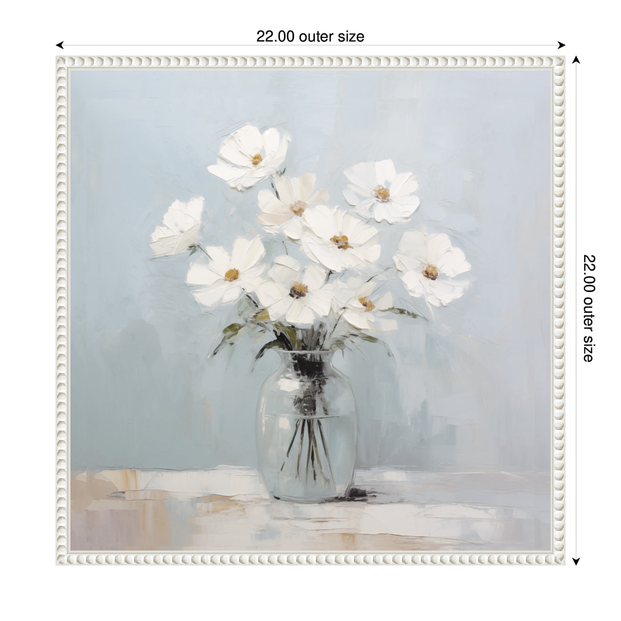 Sylvie White Daisies in a Jar on French Cottage Blue Framed Canvas by The Creative Bunch Studio