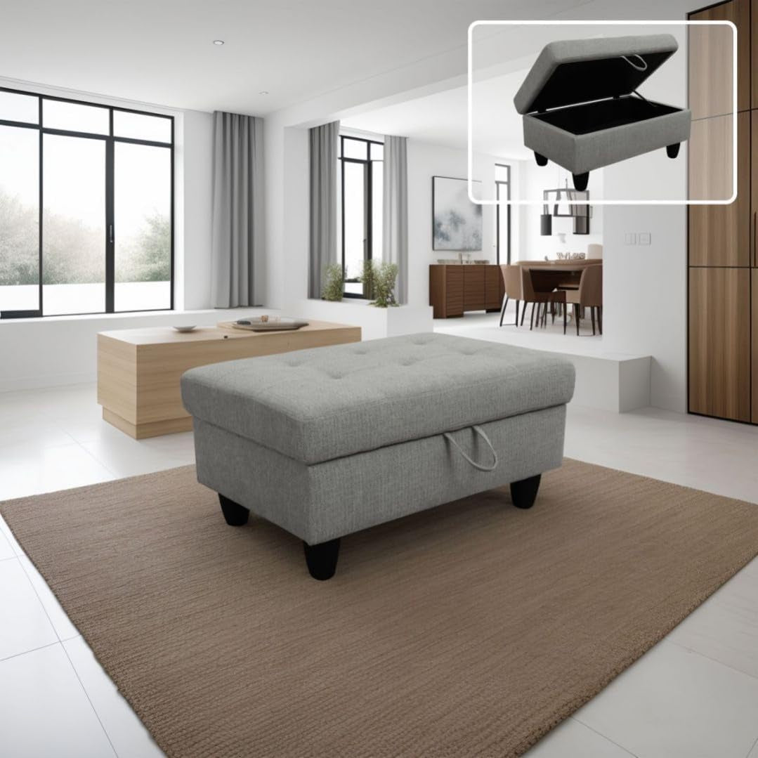 L Shaped 3 Piece Flannel Sofa With Storage Ottoman Grey