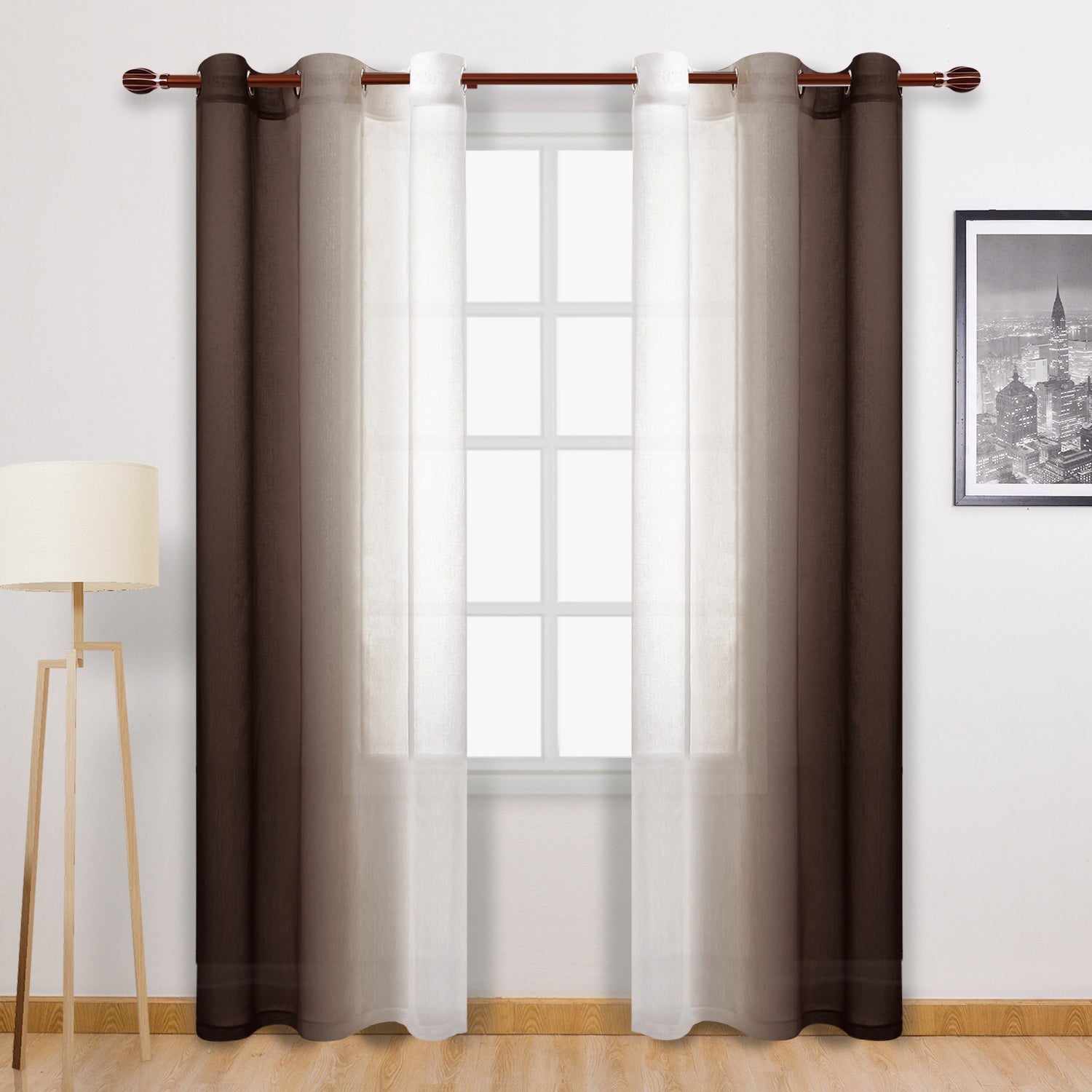 DWCN Ombre Sheer Curtains, Set of 2 Panels-6