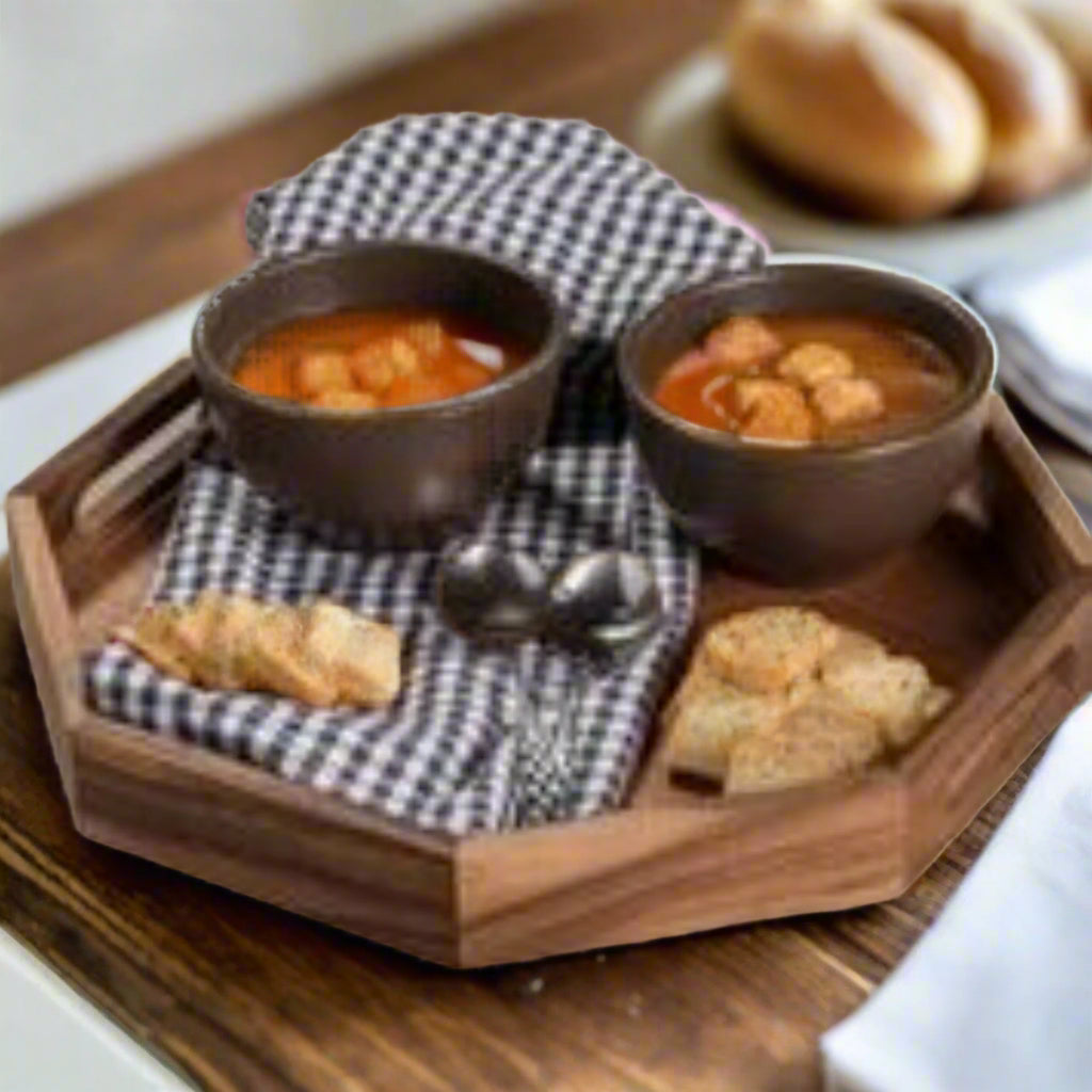 Acacia Wood Octagon Serving Tray – Rustic Wooden Tray for Coffee Table, Kitchen or Home Decor