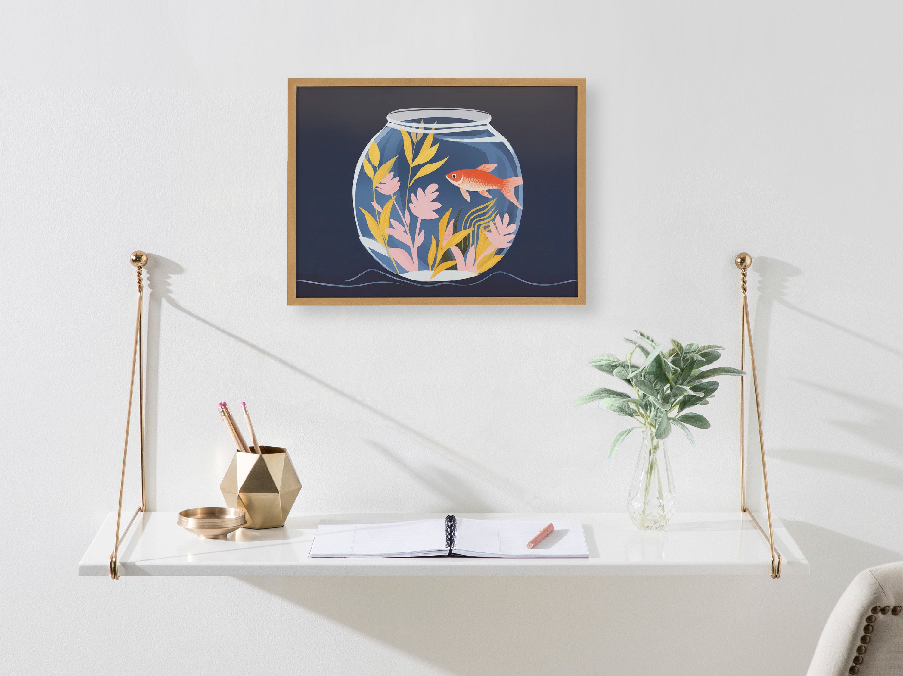 Gallery Pet Goldfish Cute Botanicals Fish Tank Print by The Creative Bunch Studio