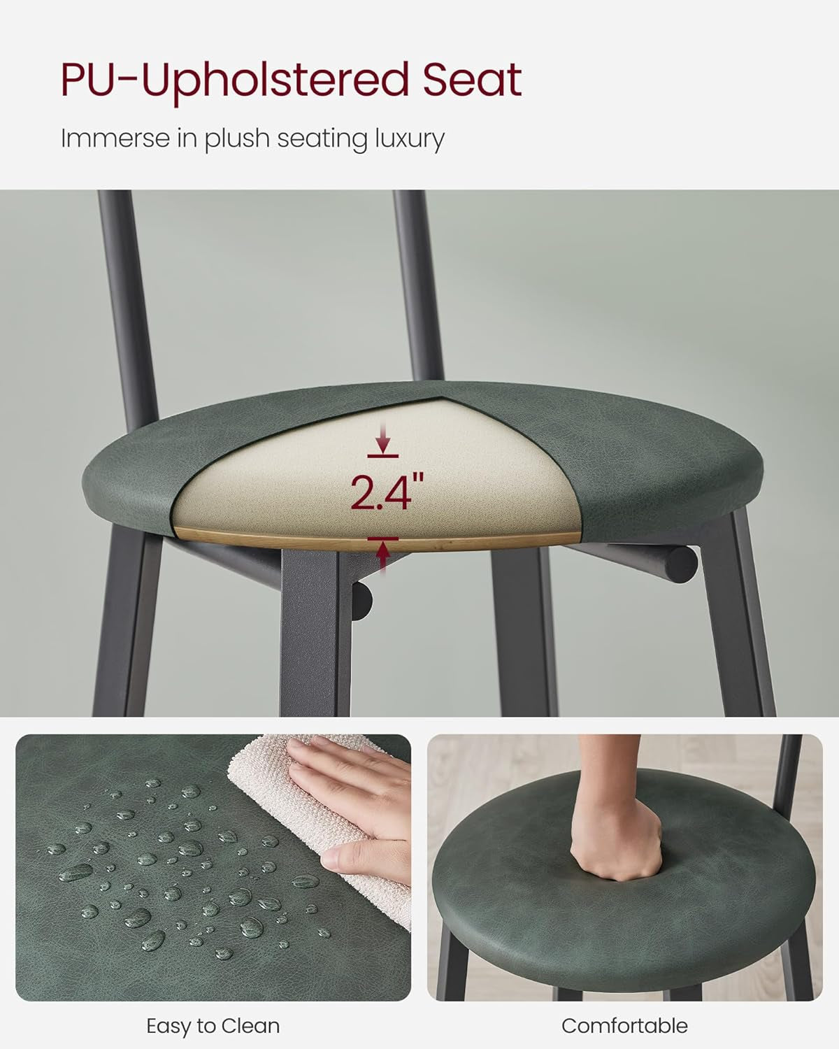 29.7 Inch PU Bar Stools Set Of 2 With Backrest And Footrest