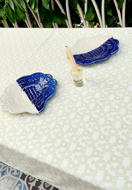 Organic Cotton Tablecloth | White with Beige Floral Print | Various Sizes-4